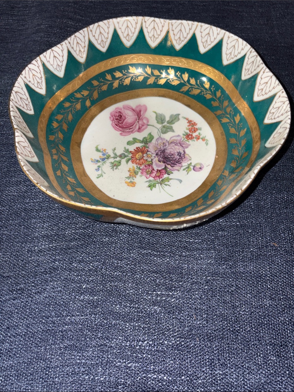 Royal Worcester Green and Gold Floral Porcelain Dish
